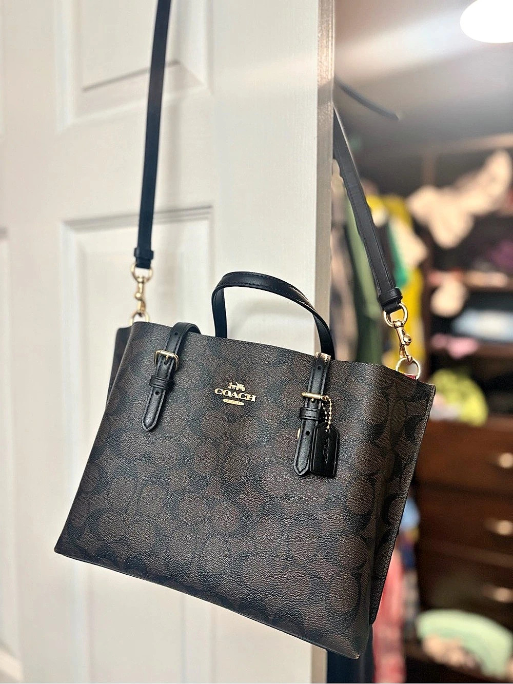 Coach Mollie Tote 25 In Signature Canvas Brown & Black